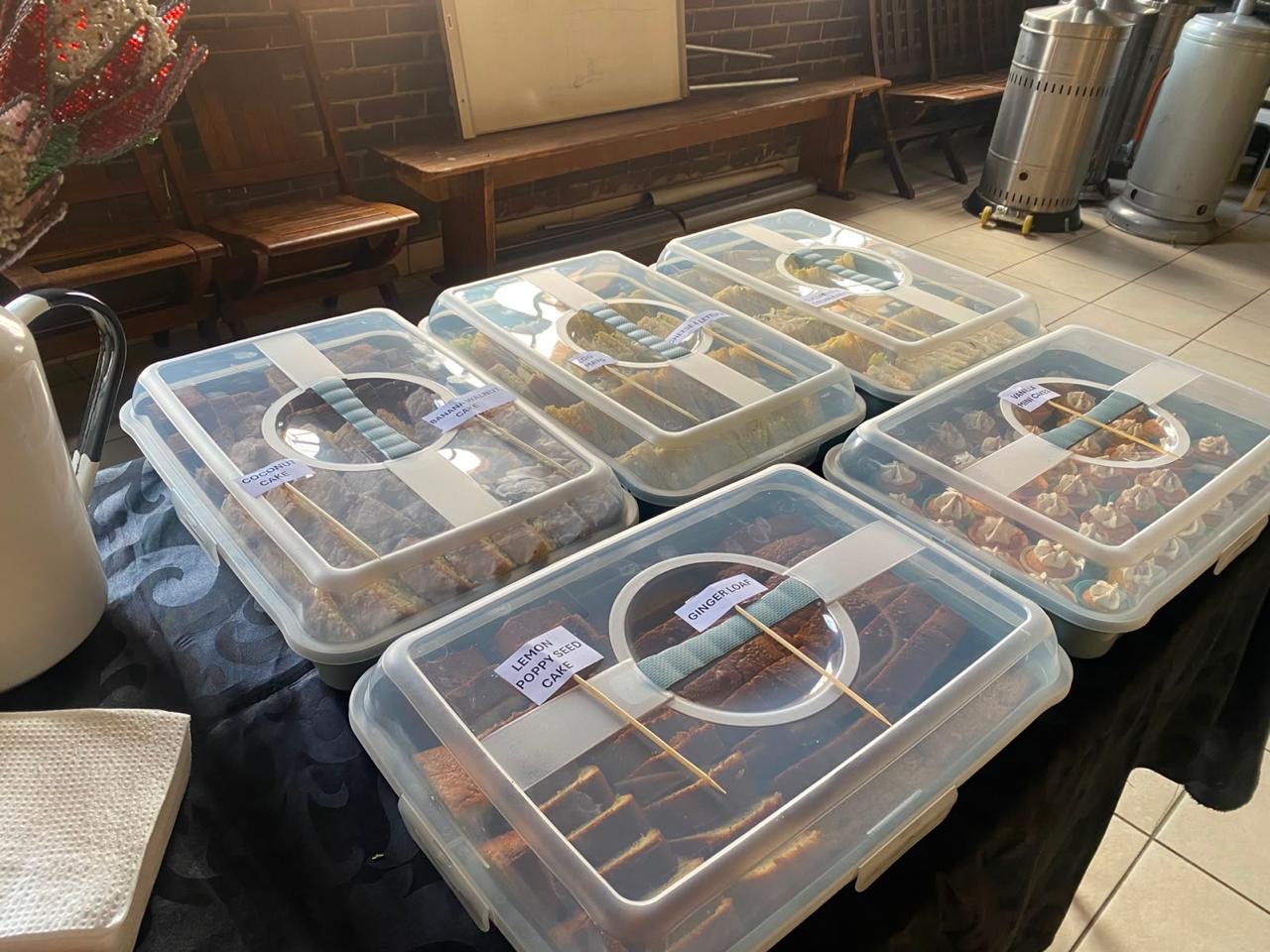 Trays of freshly baked cakes for the tea break